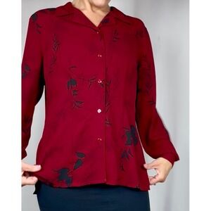 Alfred Dunner Button-Up Blouse – Size M – Vintage Red Floral